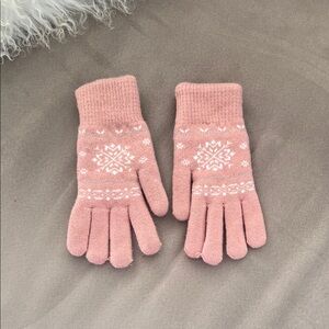 Women's Pink Knit Snowflake Gloves Made in Norway